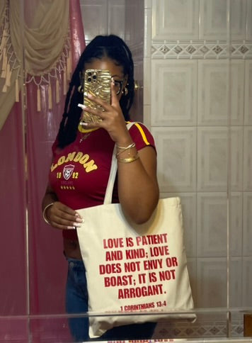 1 Corinthians 13:4 Tote Bag