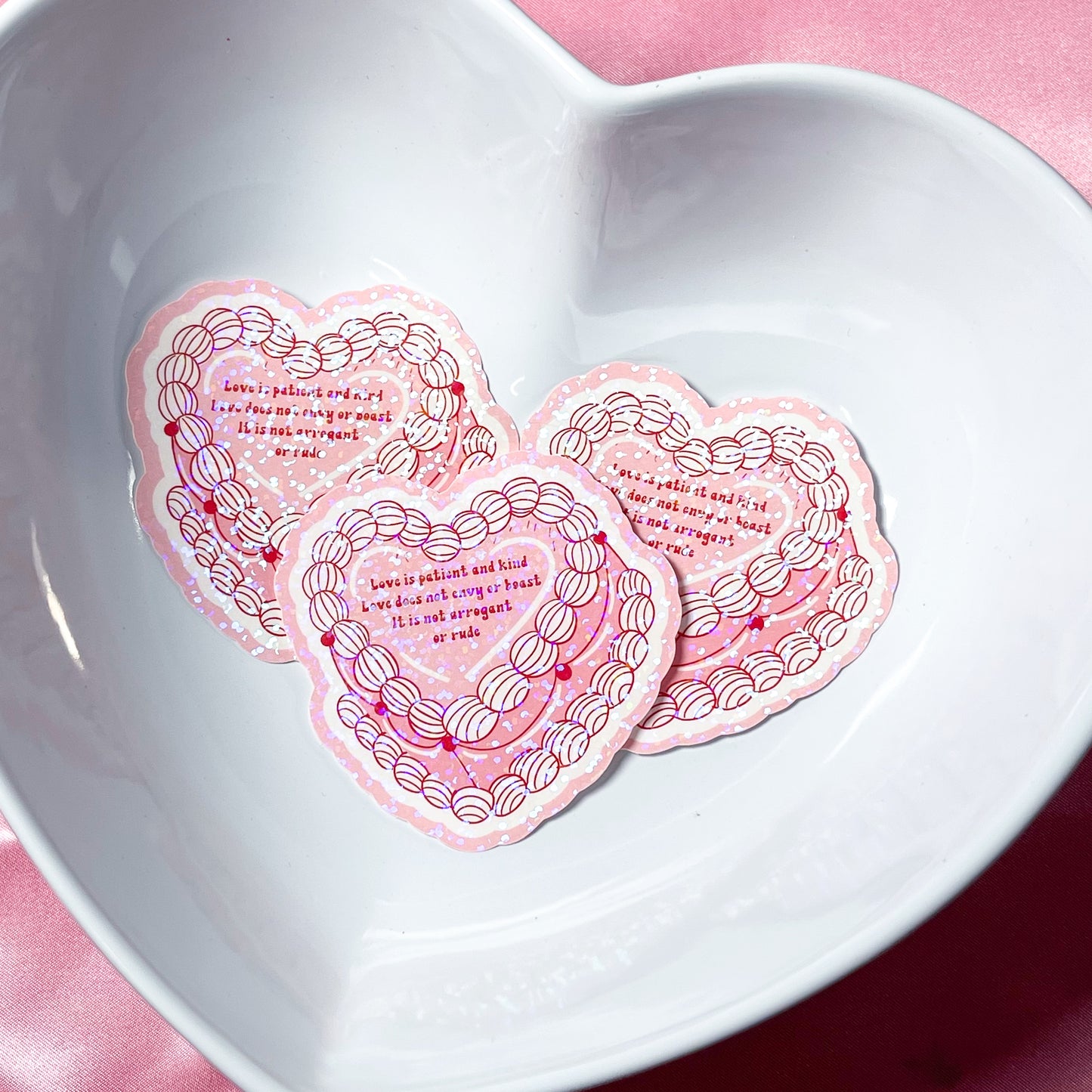 Love Is Patient Heart Cake Sticker
