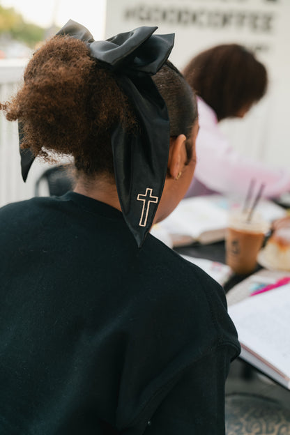 Embroidered Cross Satin Hair Bows