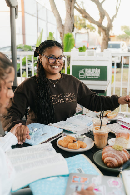 Embroidered Pretty Girls Follow Jesus Sweatshirt – Brown