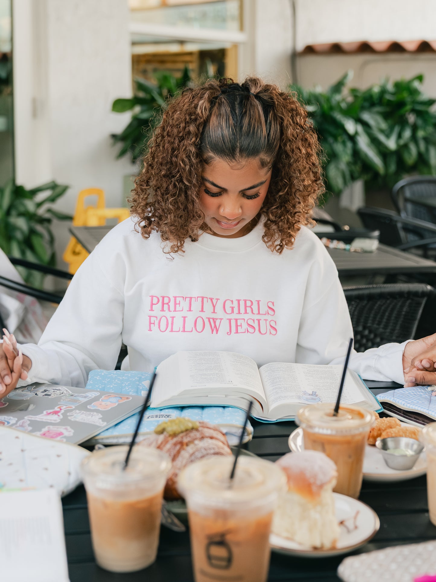 Embroidered Pretty Girls Follow Jesus Sweatshirt – White