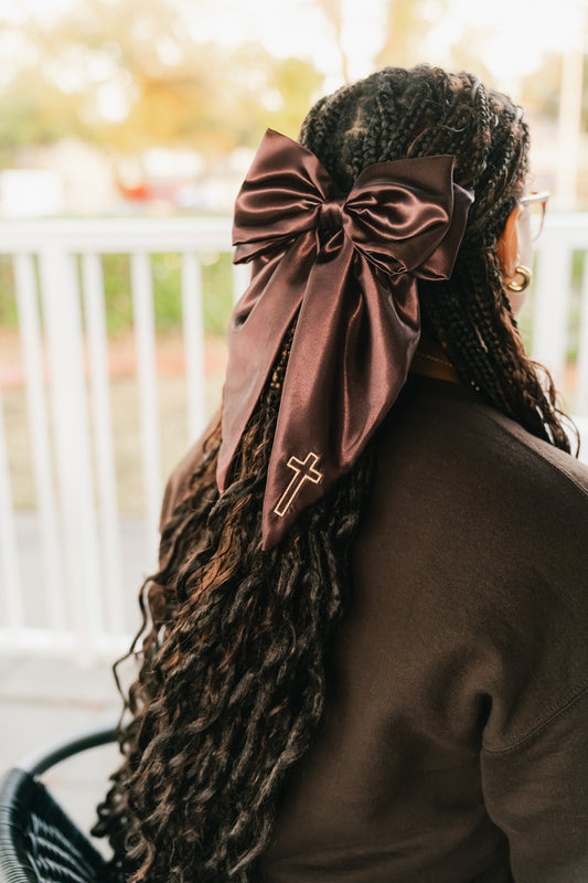 Embroidered Cross Satin Hair Bows