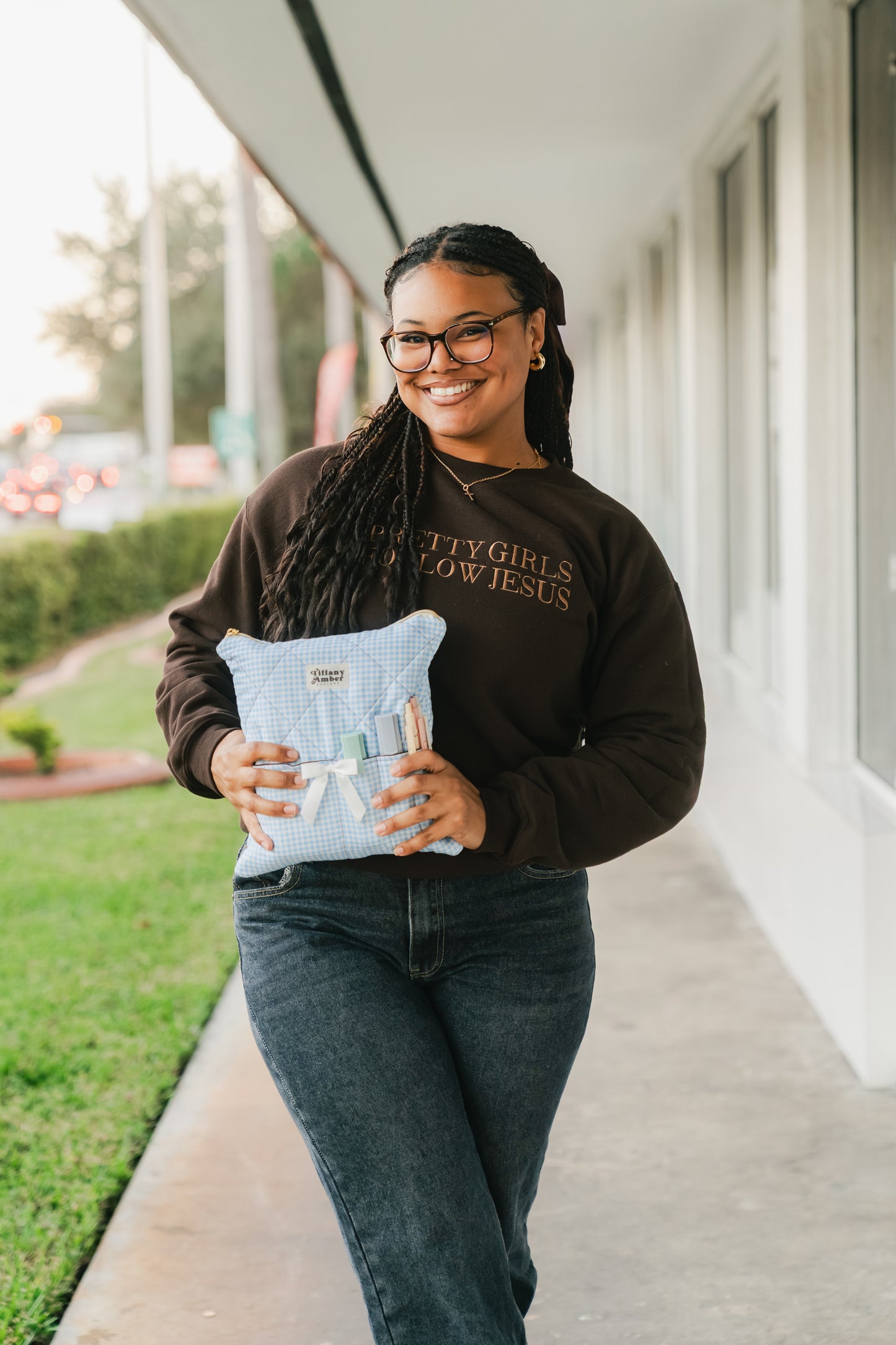 Embroidered Pretty Girls Follow Jesus Sweatshirt – Brown