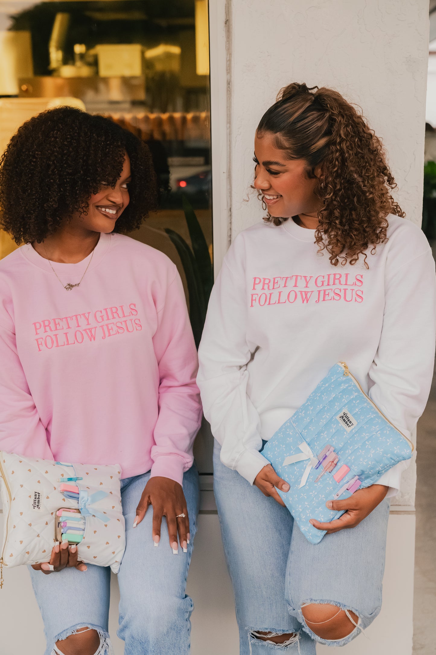 Embroidered Pretty Girls Follow Jesus Sweatshirt – Pink