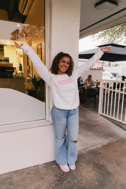 Embroidered Pretty Girls Follow Jesus Sweatshirt – White