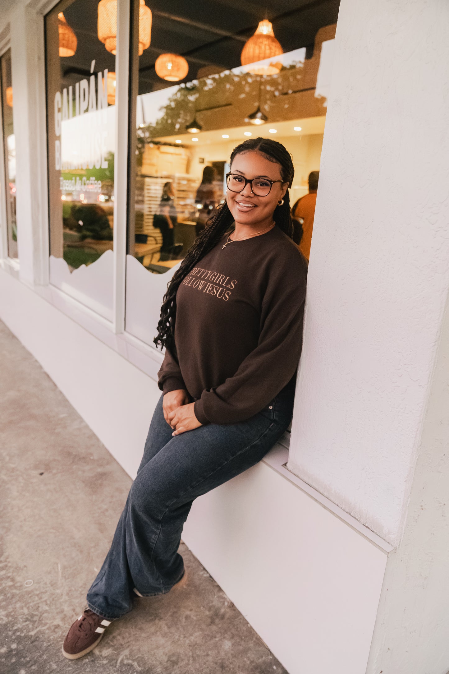 Embroidered Pretty Girls Follow Jesus Sweatshirt – Brown