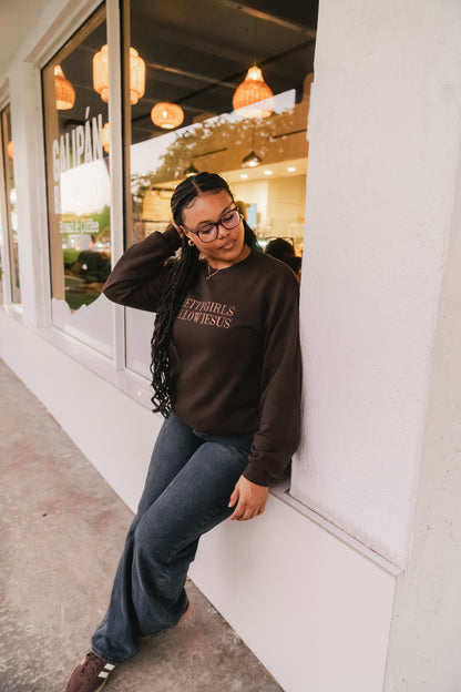 Embroidered Pretty Girls Follow Jesus Sweatshirt – Brown
