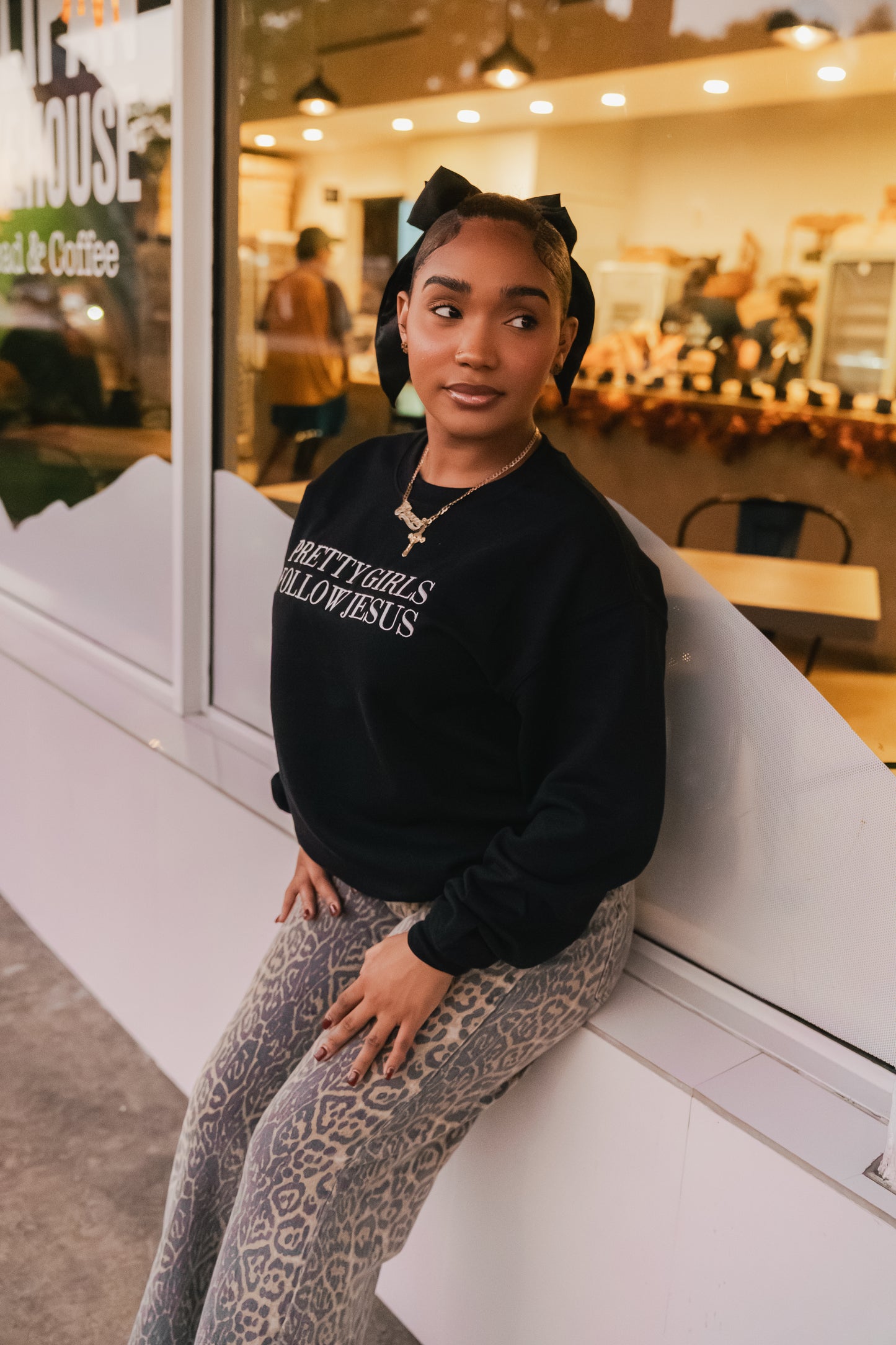 Embroidered Pretty Girls Follow Jesus Sweatshirt – Black