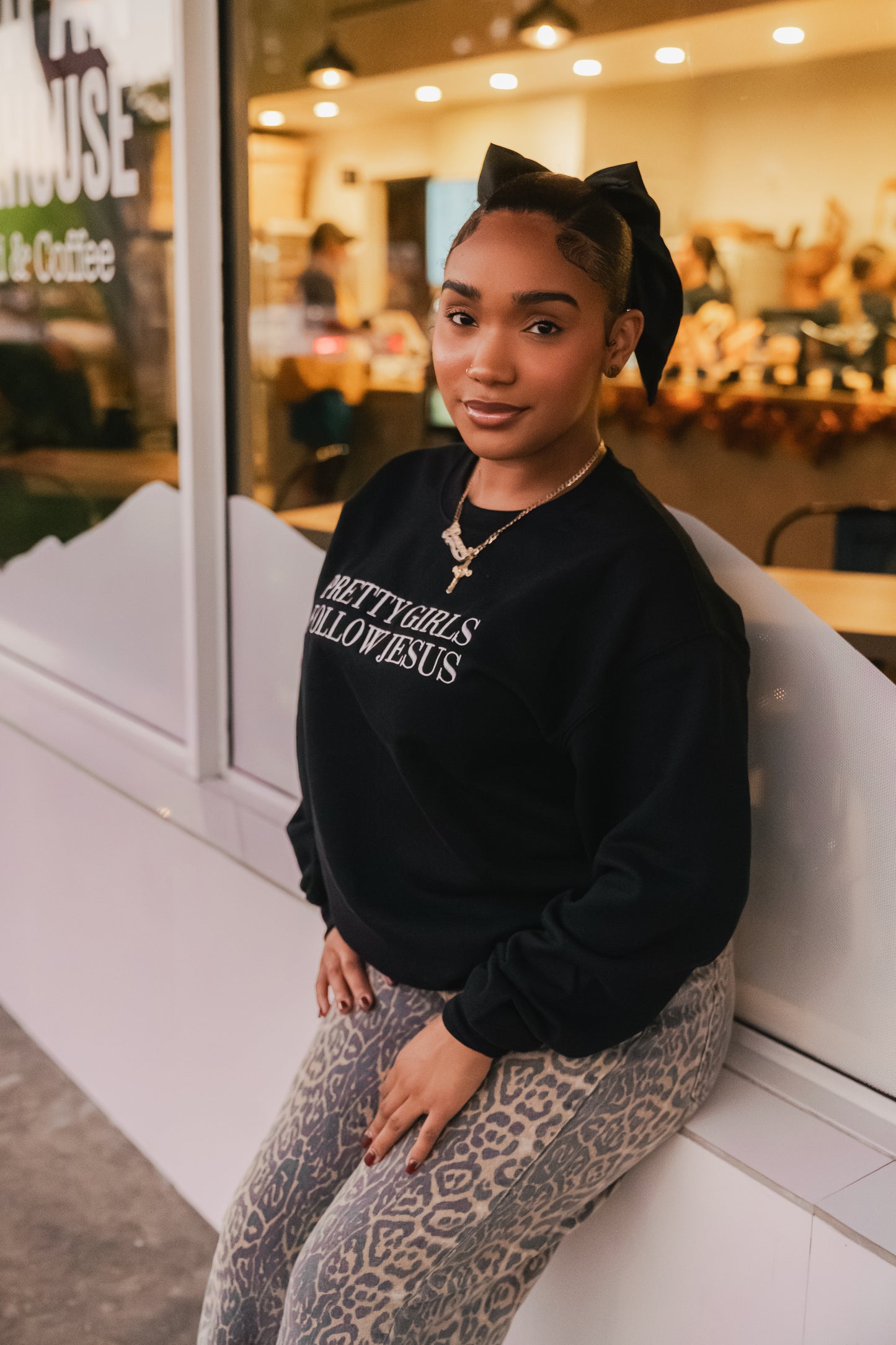 Embroidered Pretty Girls Follow Jesus Sweatshirt – Black