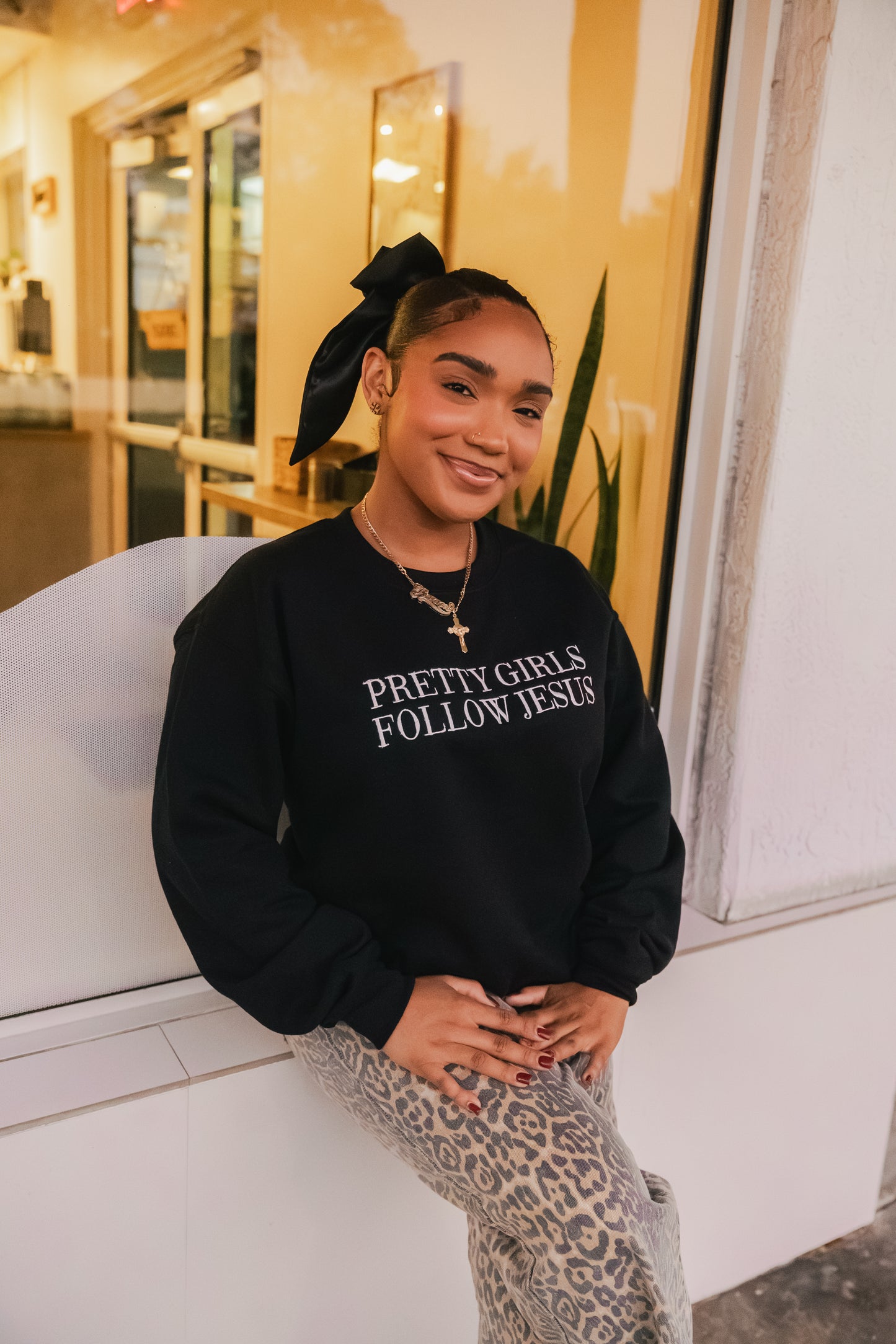 Embroidered Pretty Girls Follow Jesus Sweatshirt – Black