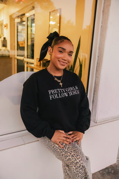 Embroidered Pretty Girls Follow Jesus Sweatshirt – Black
