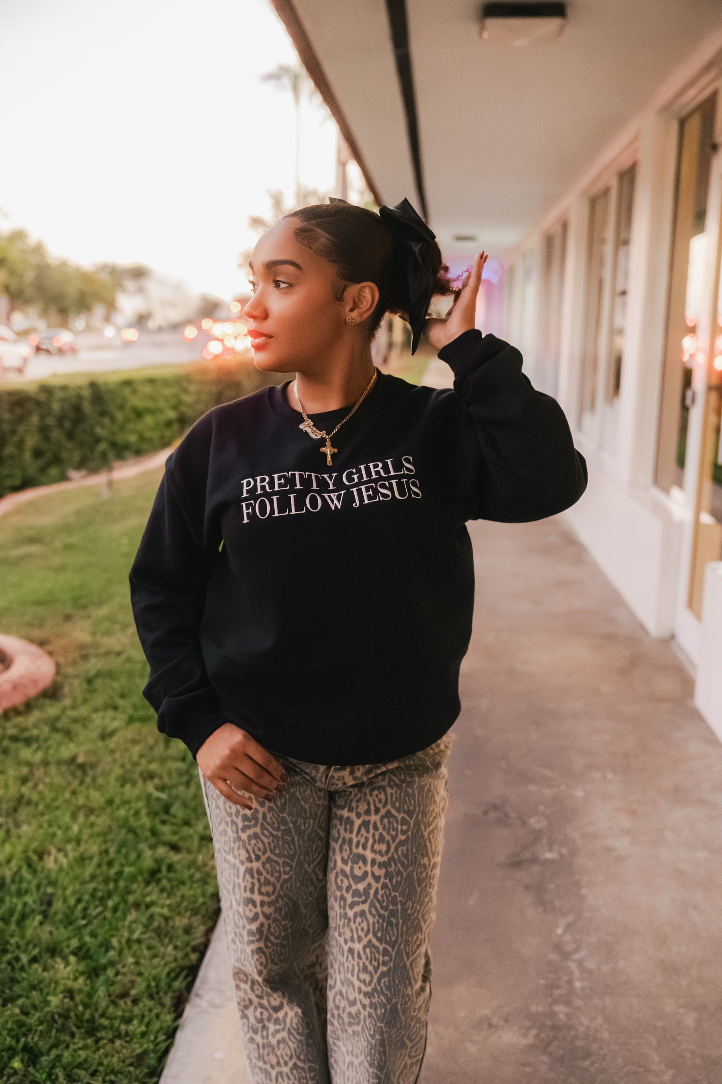 Embroidered Pretty Girls Follow Jesus Sweatshirt – Black
