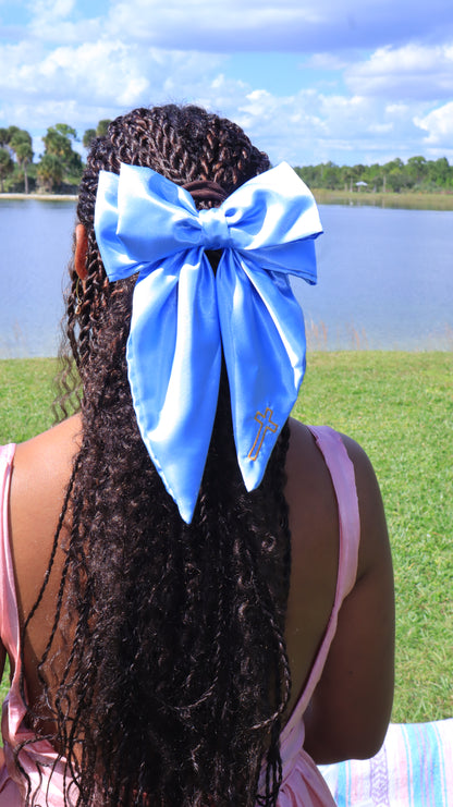 Embroidered Cross Satin Hair Bows