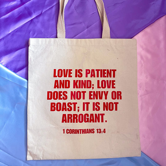 1 Corinthians 13:4 Tote Bag