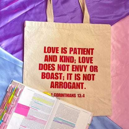 1 Corinthians 13:4 Tote Bag