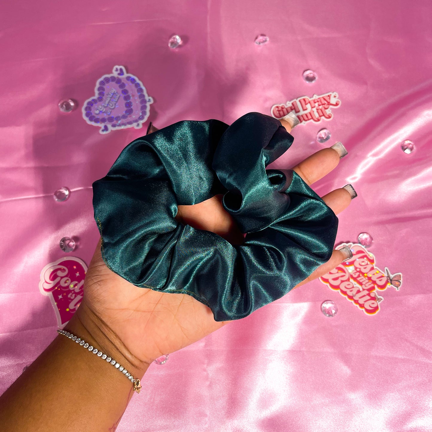 Hunter Green Large Satin Scrunchie