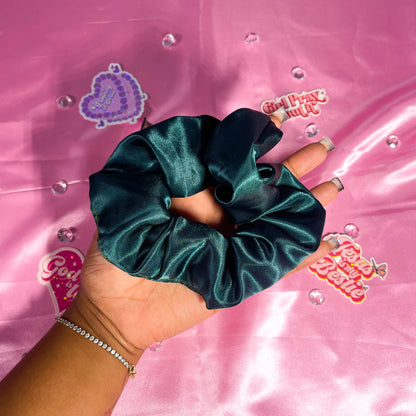 Hunter Green Large Satin Scrunchie