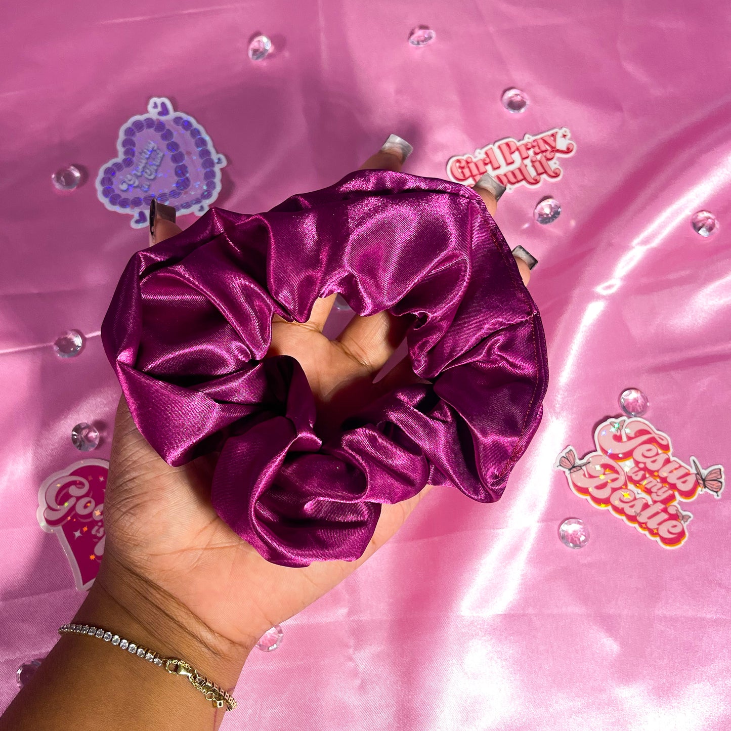 Magenta Large Satin Scrunchie