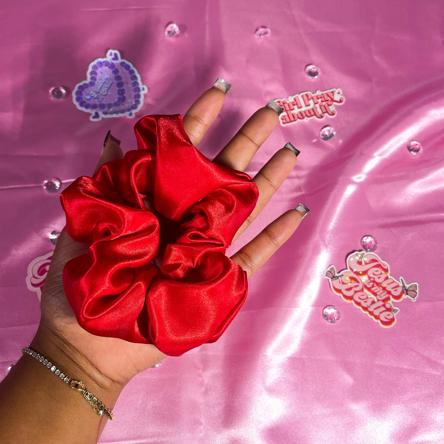 Red Large Satin Scrunchie