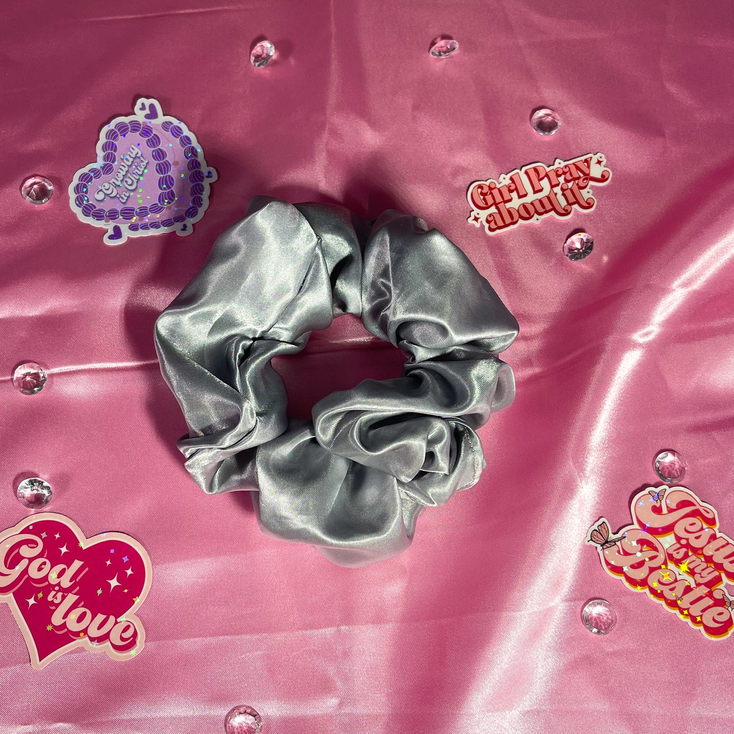 Silver Large Satin Scrunchie