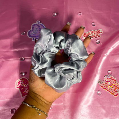 Silver Large Satin Scrunchie