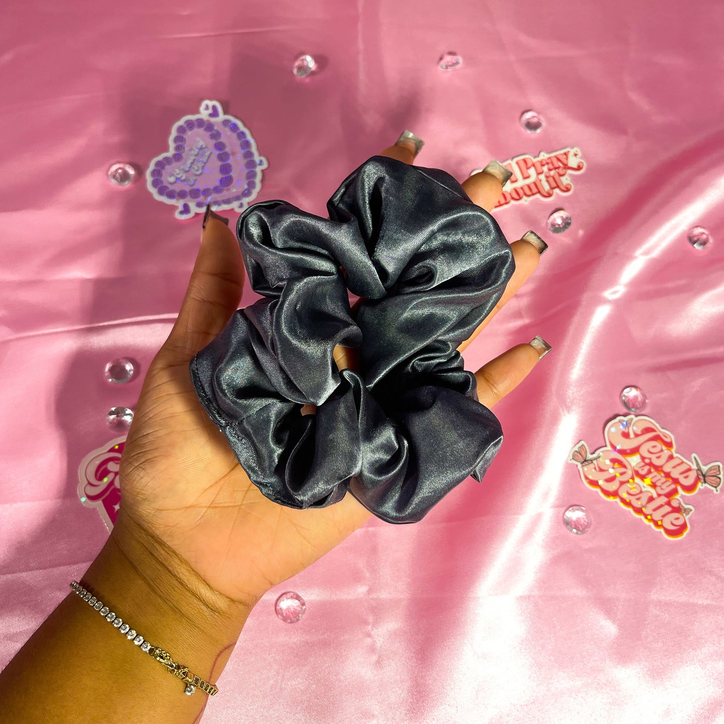 Gray Large Satin Scrunchie