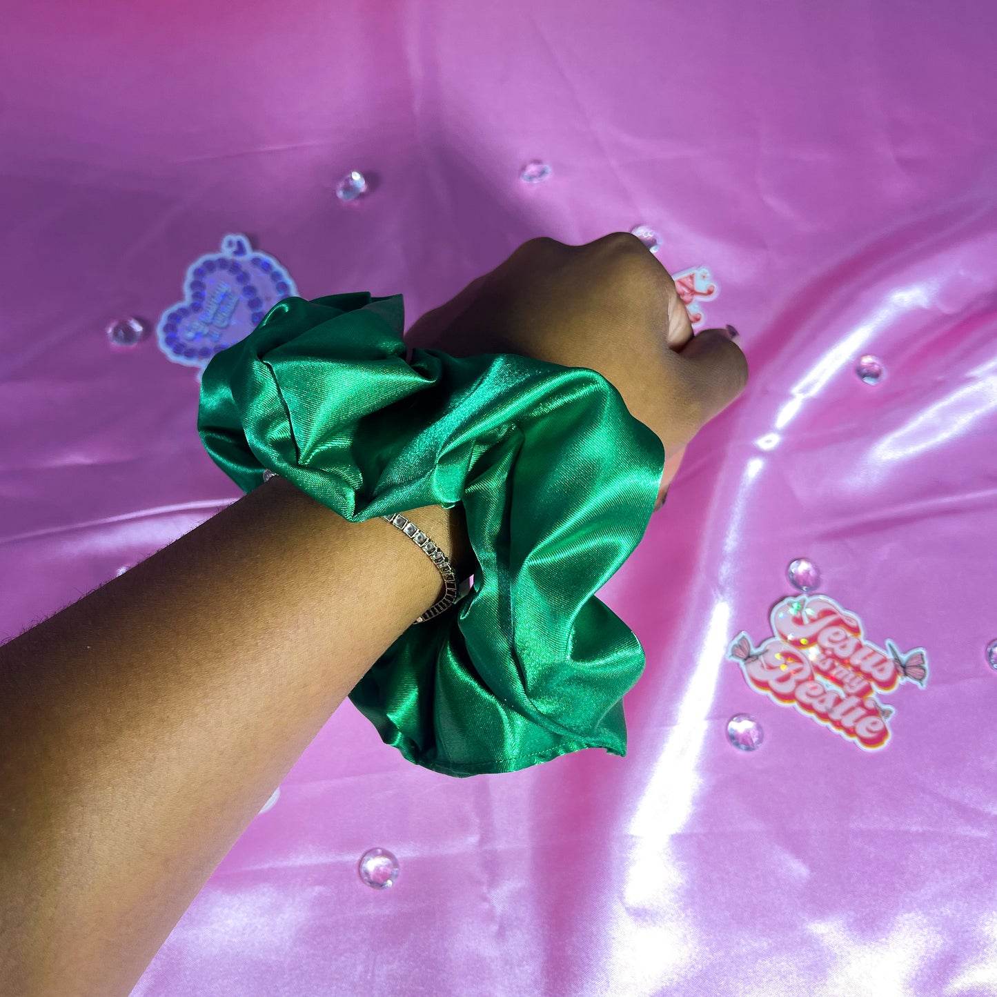 Green Large Satin Scrunchie