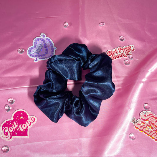 Navy Large Satin Scrunchie