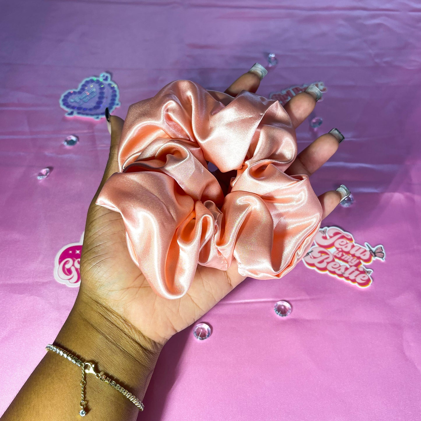 Peach Large Satin Scrunchie