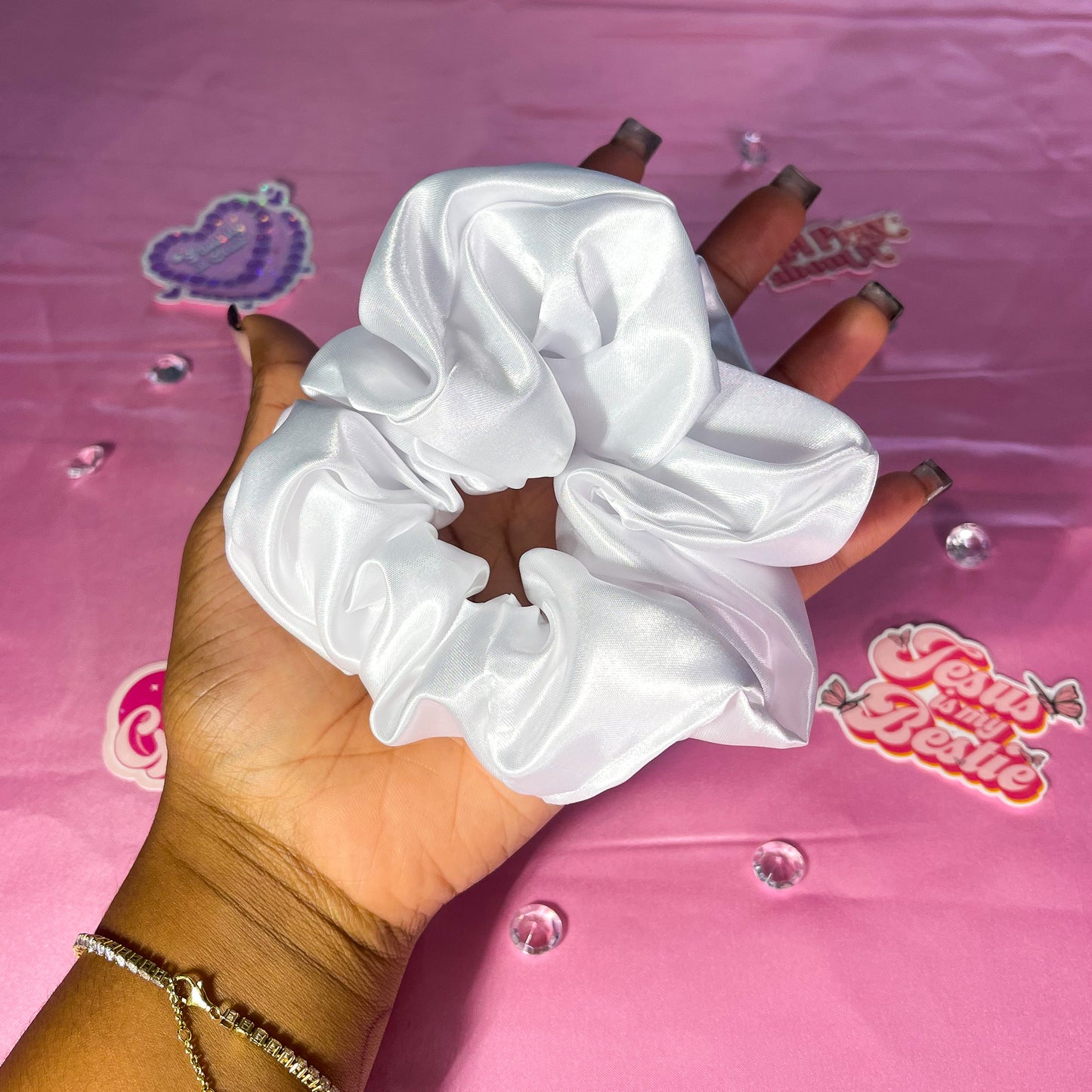 White Large Satin Scrunchie