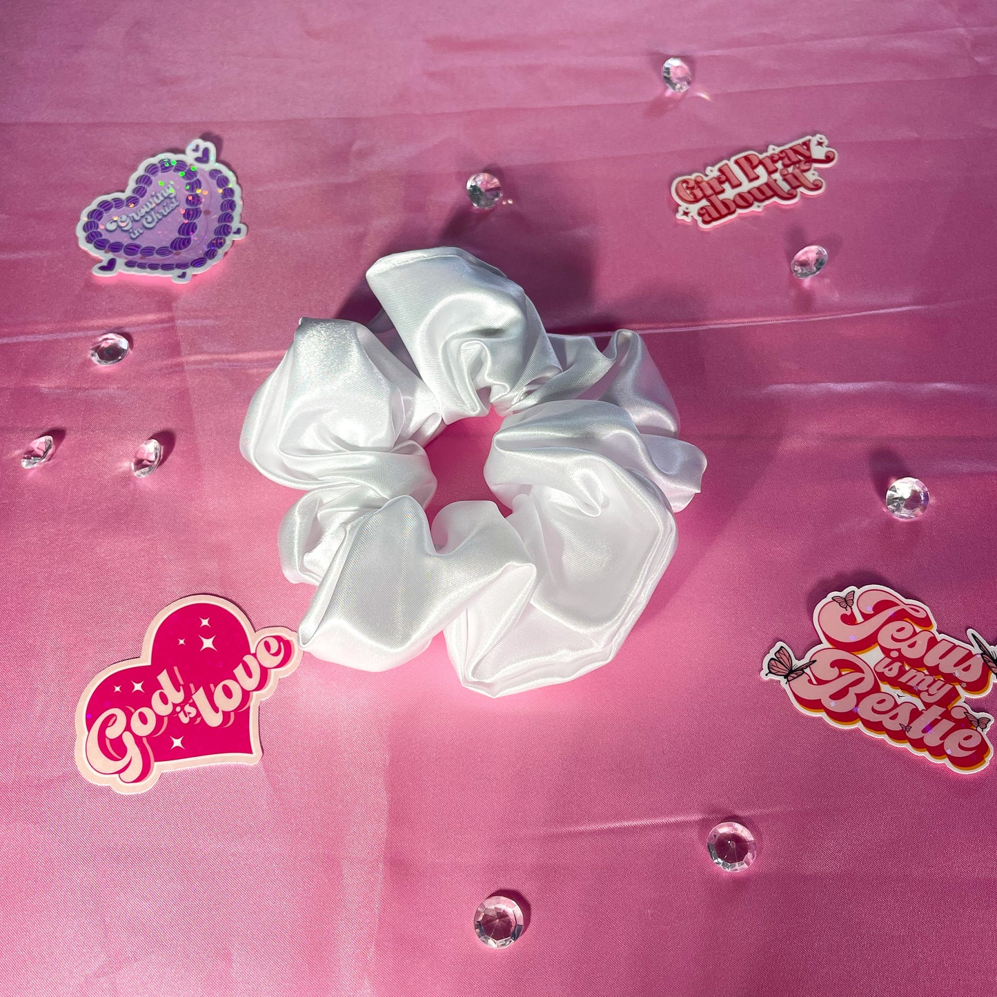 White Large Satin Scrunchie