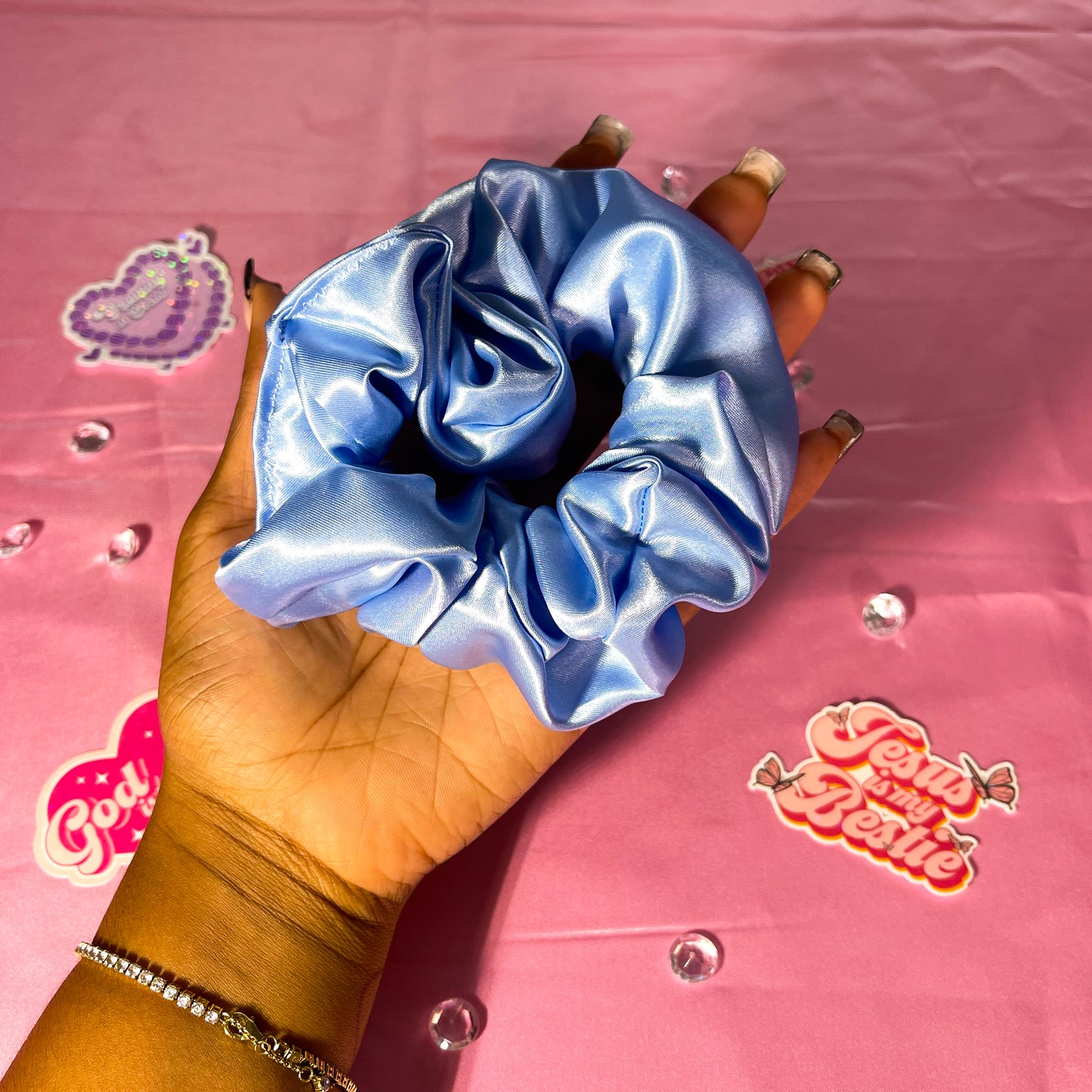 Light Blue Large Satin Scrunchie