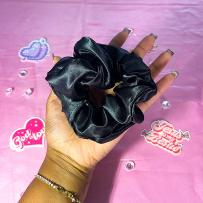 Black Large Satin Scrunchie