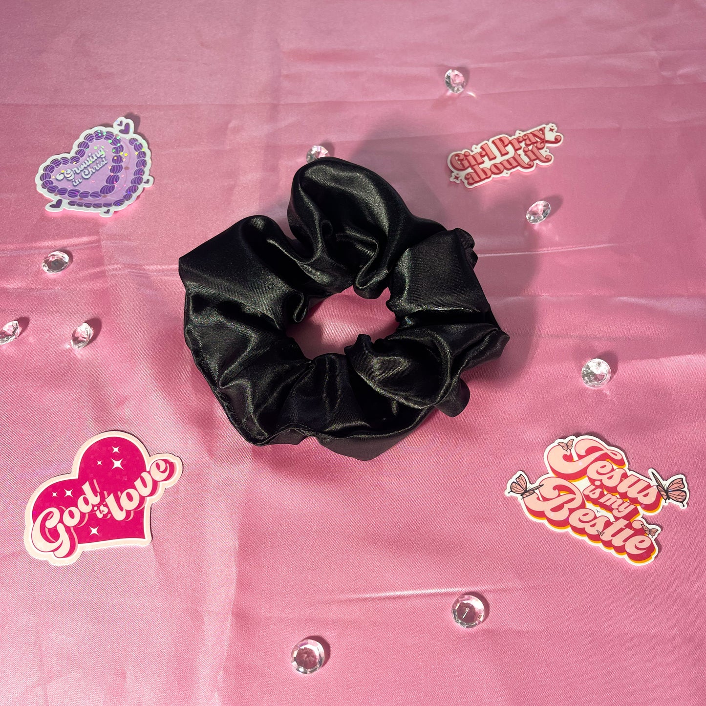 Black Large Satin Scrunchie