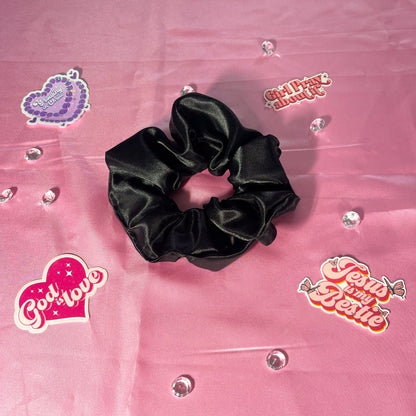 Black Large Satin Scrunchie