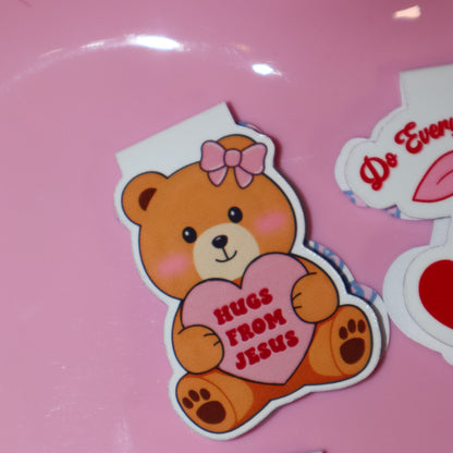 Hugs From Jesus Pink Bear Magnetic Bookmark