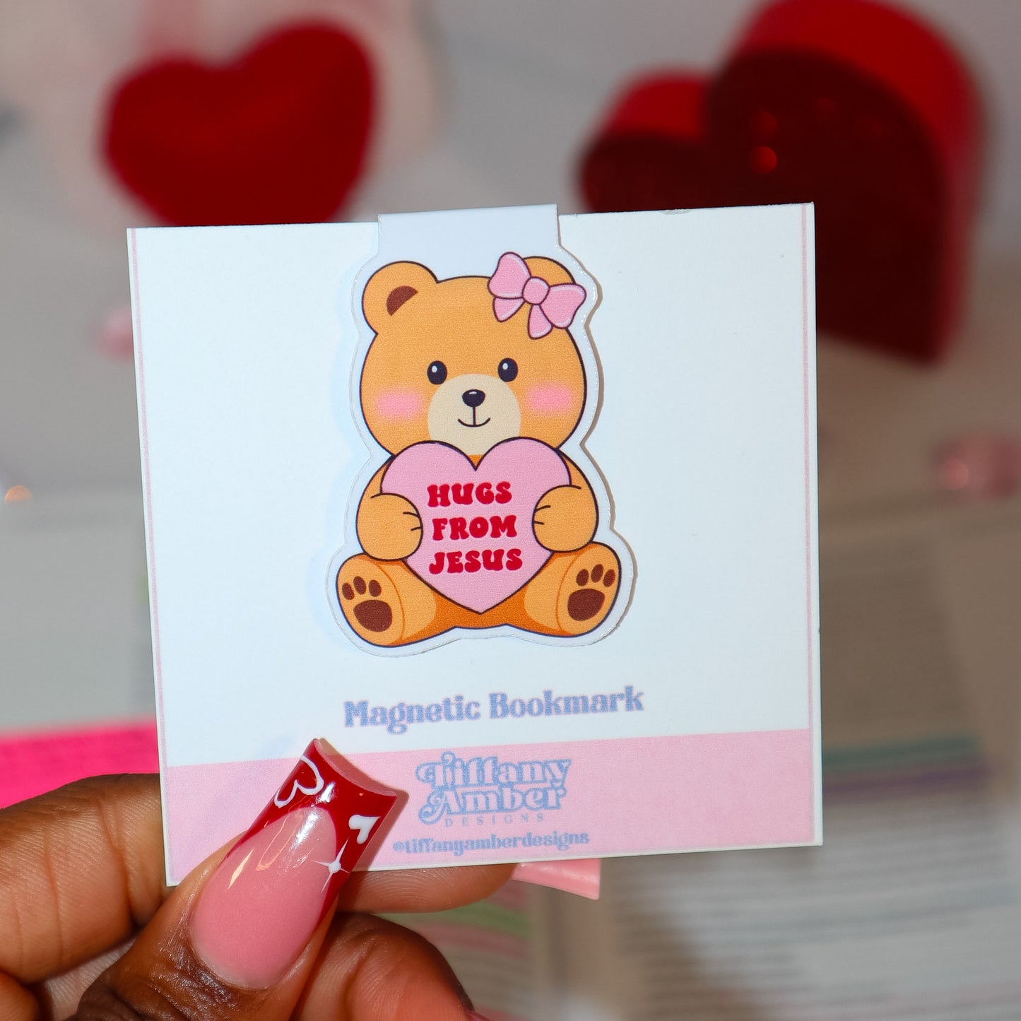 Hugs From Jesus Pink Bear Magnetic Bookmark
