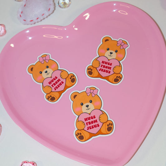 Hugs From Jesus Pink Bear Sticker