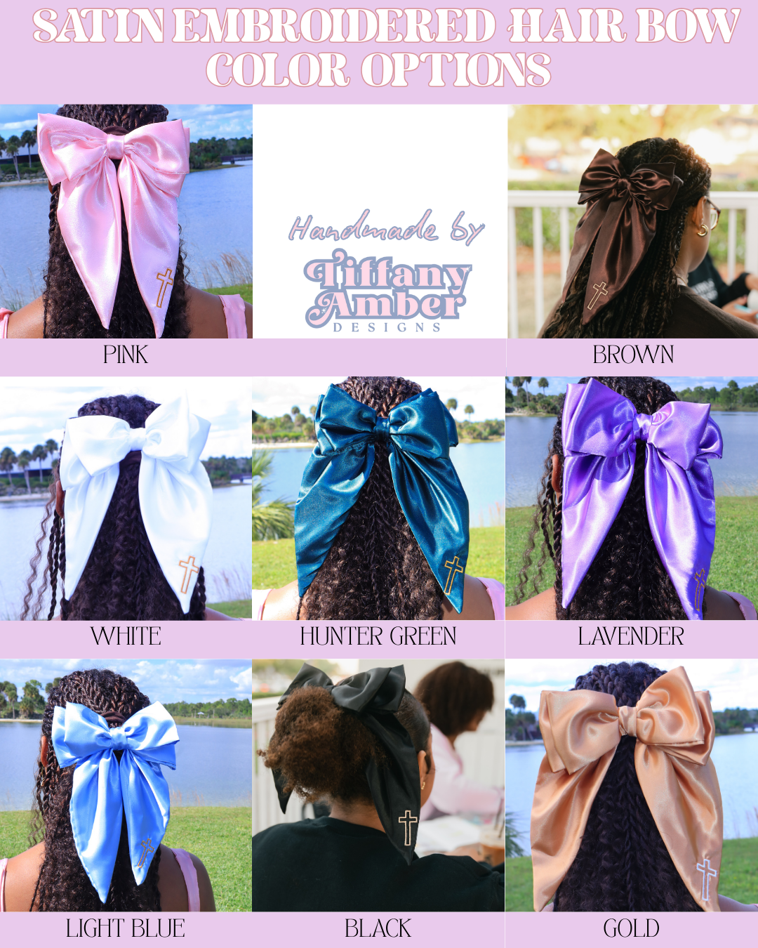 Embroidered Cross Satin Hair Bows